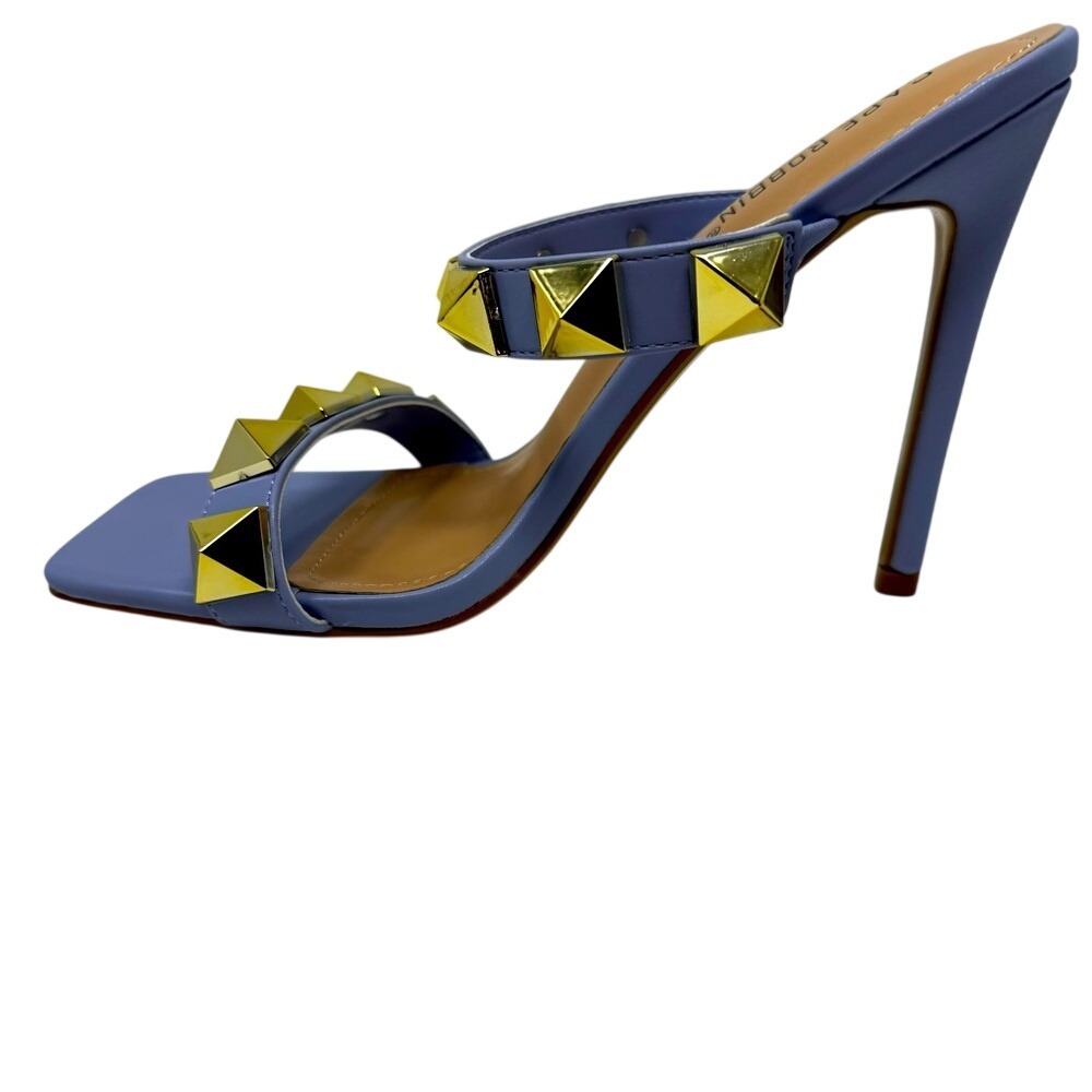 Cape Robbin Blue Studded Square Toe Stiletto Mule Sandals Gold Pyramid Studs 8